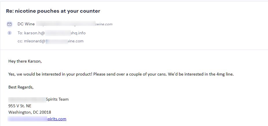 Retailer reply from Sesh Products